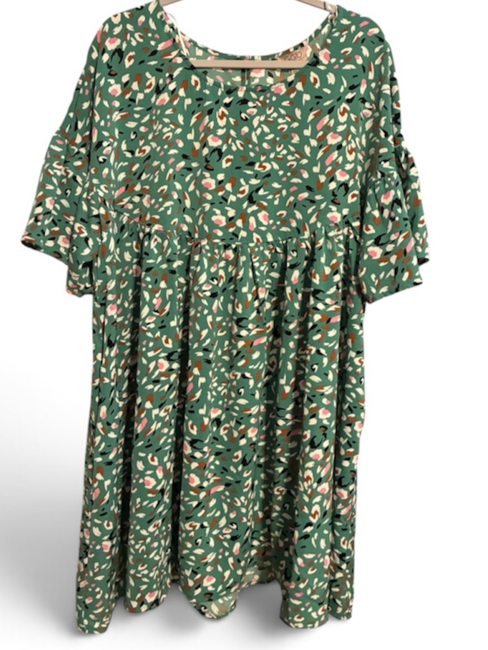 Gigio Green Abstract Print Casual Babydoll Dress Short Sleeves XL NWT PC1879 - Picture 4 of 7